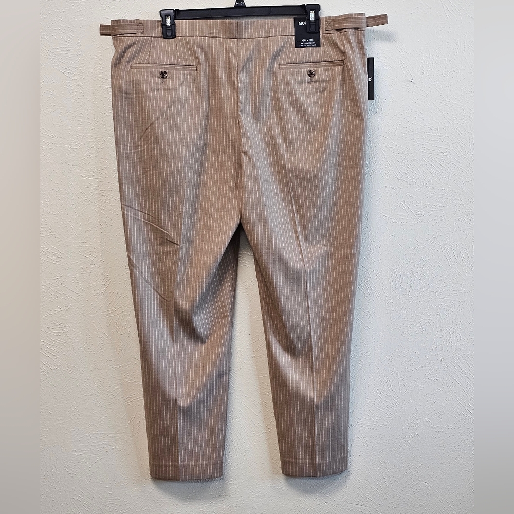Murano Big & Tall Man Dress Pants Zac Pleated Brown Pinstriped 44x30 - Picture 5 of 13